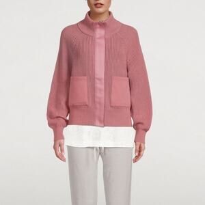 Varley Delfern Cotton Knit Ribbed Zip up Sweater Mauve Small Coquette Balletcore
